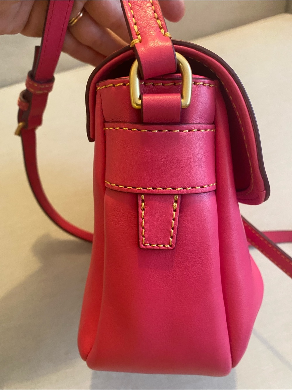 Dooney & Bourke Florentine Leather Flap Crossbody Fuchsia in pristine condition - Picture 13 of 16